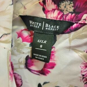 WHBM White Silk Pink Floral Blouse, Size 8